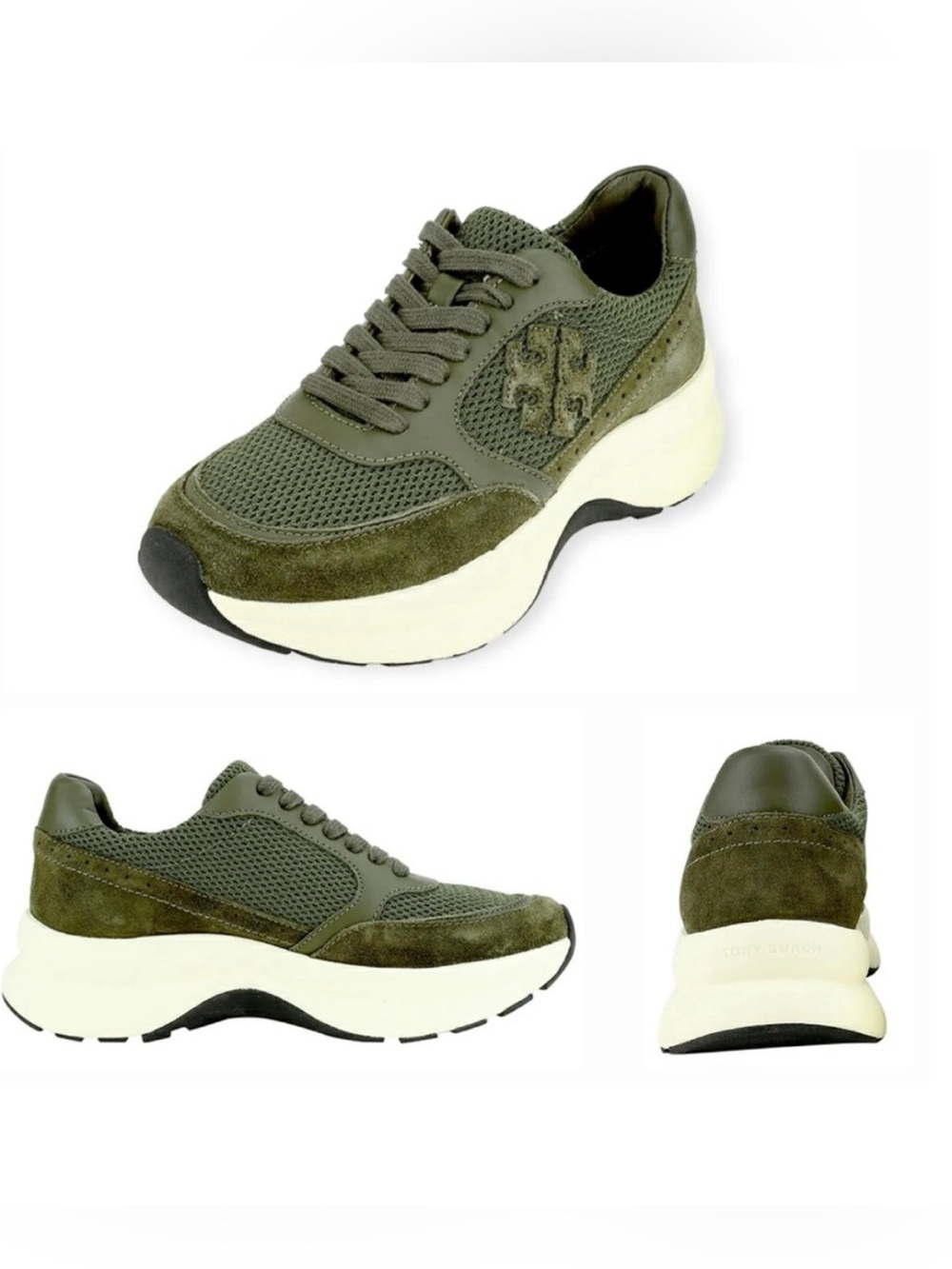 Tory Burch Kick Trainer Chevron Suede Mesh - Grove (Green) Chunky Sneaker 9.5 - Picture 4 of 16